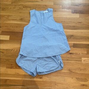 Lake Blue Striped Sleeveless Top and Shorts Set